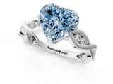 White gold Fancy Blue Heart  Solitaire Twist Band with Leaf Prong Setting 1