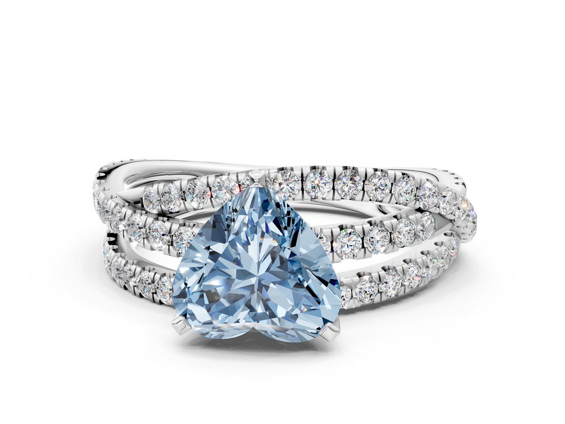 White gold Fancy Blue Heart  Solitaire Twist Band with Pavé Setting and Four-Prong Setting_114