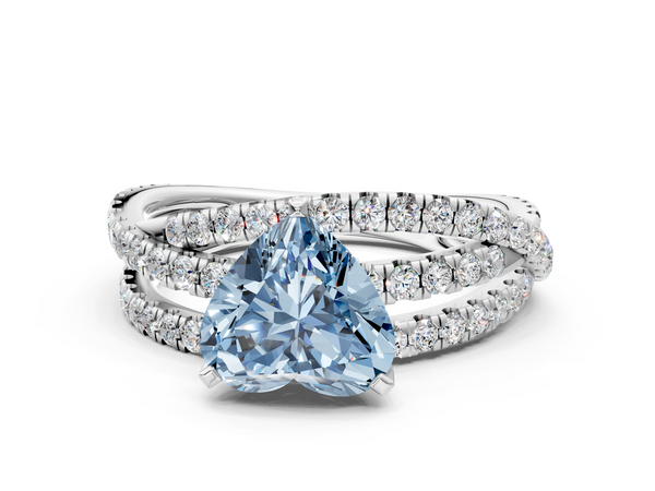 White gold Fancy Blue Heart  Solitaire Twist Band with Pavé Setting and Four-Prong Setting