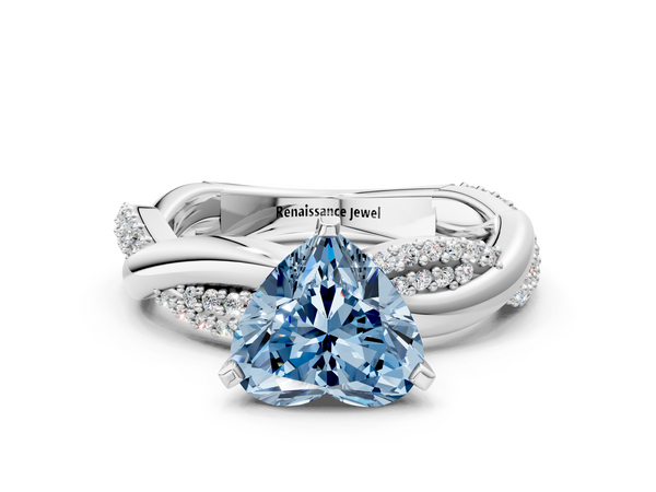 Platinum Fancy Blue Heart  Solitaire Twist Band with Pave Prong Setting