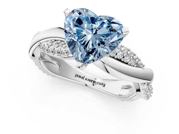 Platinum Fancy Blue Heart  Solitaire Twist Band with Pave Prong Setting