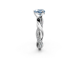 White gold Fancy Blue Heart  Solitaire Twist Band with Pave Prong Setting_44