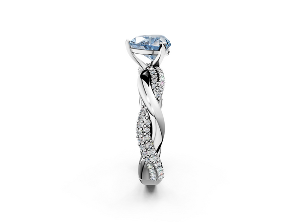 Platinum Fancy Blue Heart  Solitaire Twist Band with Pave Prong Setting