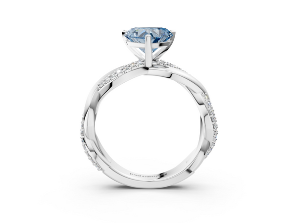 Platinum Fancy Blue Heart  Solitaire Twist Band with Pave Prong Setting