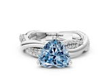 White gold Fancy Blue Heart  Solitaire Twist Band with Pave Prong Setting_45