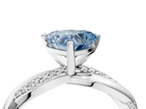 White gold Fancy Blue Heart  Solitaire Twist Band with Pave Prong Setting_45