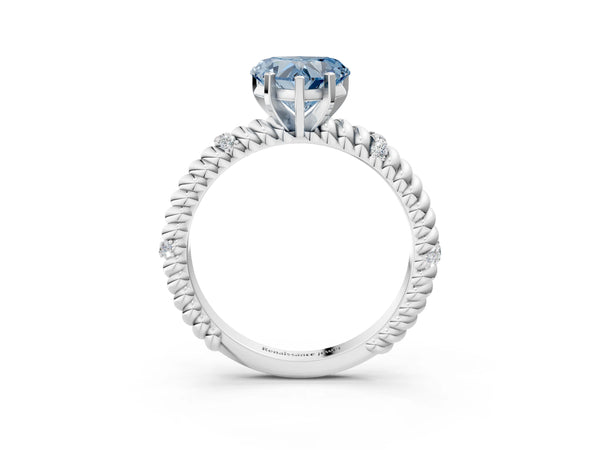 White gold Fancy Blue Heart  Solitaire Twisted Band Prong Set Engagement Ring