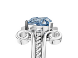White gold Fancy Blue Heart  Solitaire Twisted Band Scroll Prong Ring_8