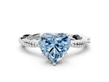 White gold Fancy Blue Heart  Solitaire Twisted Band with Bead Prong Setting_290
