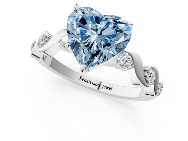 White Gold Heart-Shaped Ribbon Twist Engagement Ring Setting for Fancy Blue Center