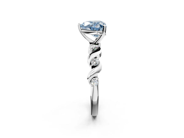 White Gold Heart-Shaped Ribbon Twist Engagement Ring Setting for Fancy Blue Center