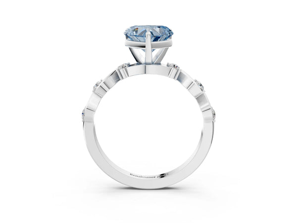 White Gold Heart-Shaped Ribbon Twist Engagement Ring Setting for Fancy Blue Center