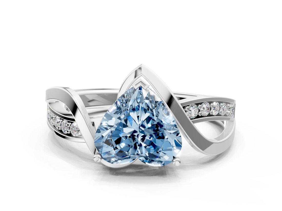 White gold Fancy Blue Heart  Solitaire Twisted Band with Prong Setting_3