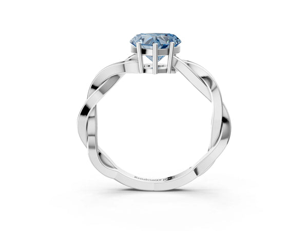 White gold Fancy Blue Heart  Solitaire Twisted Pave Diamond Ring with Four-Prong Setting