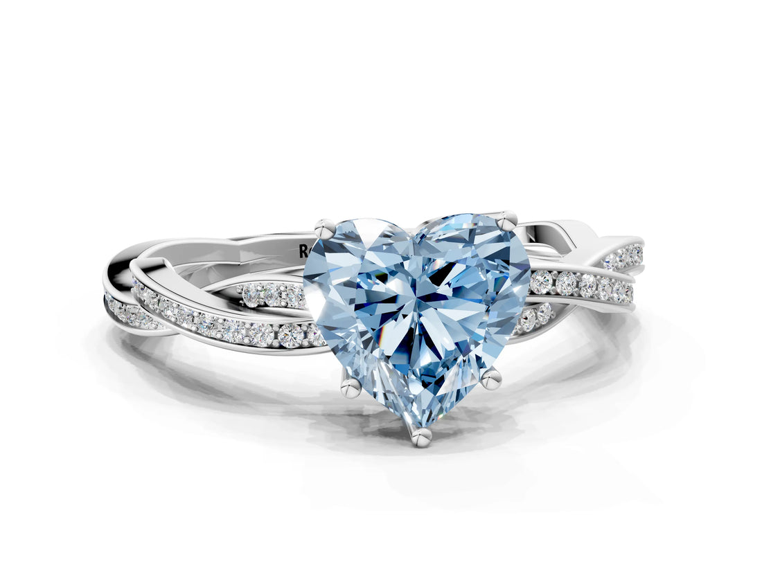 White gold Fancy Blue Heart  Solitaire Twisted Pave Diamond Ring with Four-Prong Setting_151