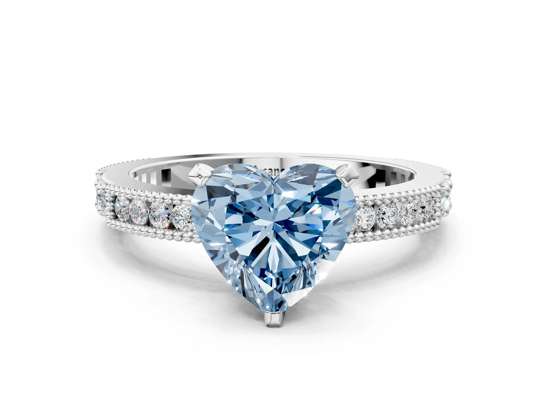 White gold Fancy Blue Heart  Solitaire with Pavé Band and Four-Prong Setting_284