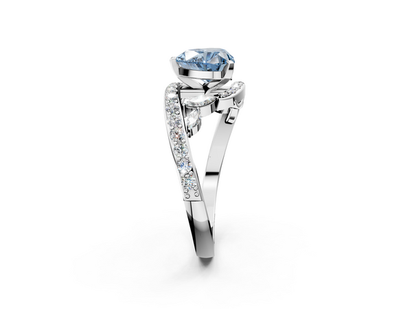 White gold Fancy Blue Heart  Solitaire with Pavé Twist Band and Four-Prong Setting