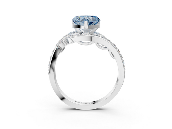 White gold Fancy Blue Heart  Solitaire with Pavé Twist Band and Four-Prong Setting