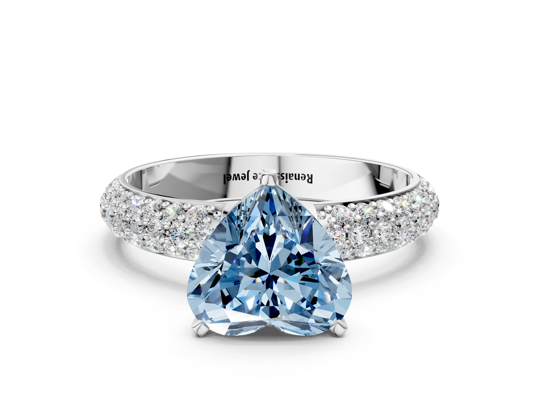 White gold Fancy Blue Heart  Solitaire with Pave Band and Four-Prong Setting_3