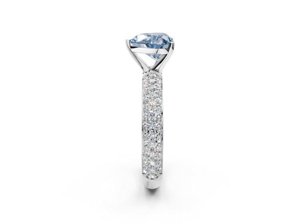 Platinum Fancy Blue Heart  Diamond Solitaire Ring with Prong Setting and Pavé Band