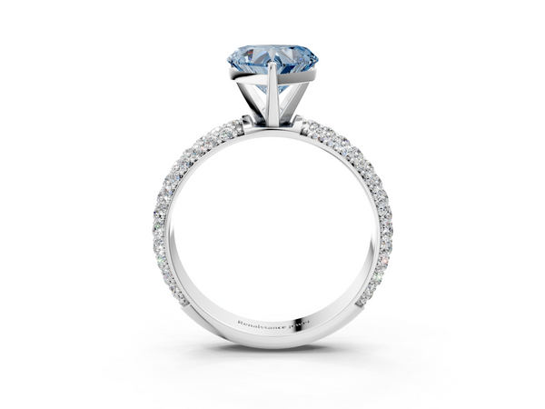 Platinum Fancy Blue Heart  Diamond Solitaire Ring with Prong Setting and Pavé Band