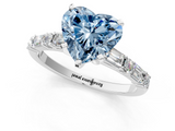 White gold Fancy Blue Heart  Solitaire with Side Baguettes and Channel Set Band_77