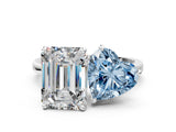 White gold Fancy Blue Heart  and Emerald Cut Toi Moi Ring with Prong Setting_44