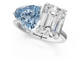 White gold Fancy Blue Heart  and Emerald Cut Toi Moi Ring with Prong Setting_47