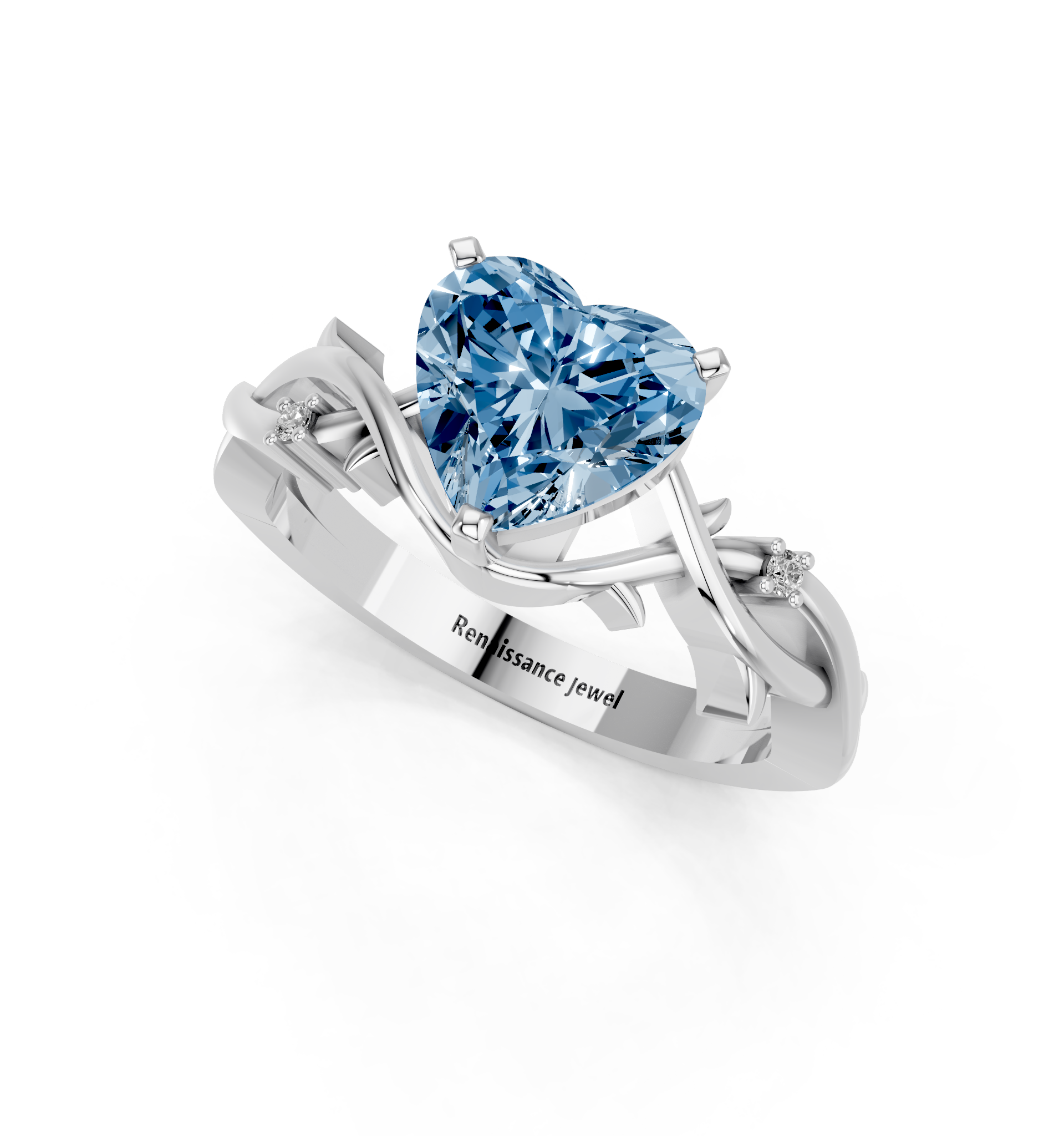 White gold Fancy Blue Heart cut Solitaire Twisted Band Prong Setting Ring_7