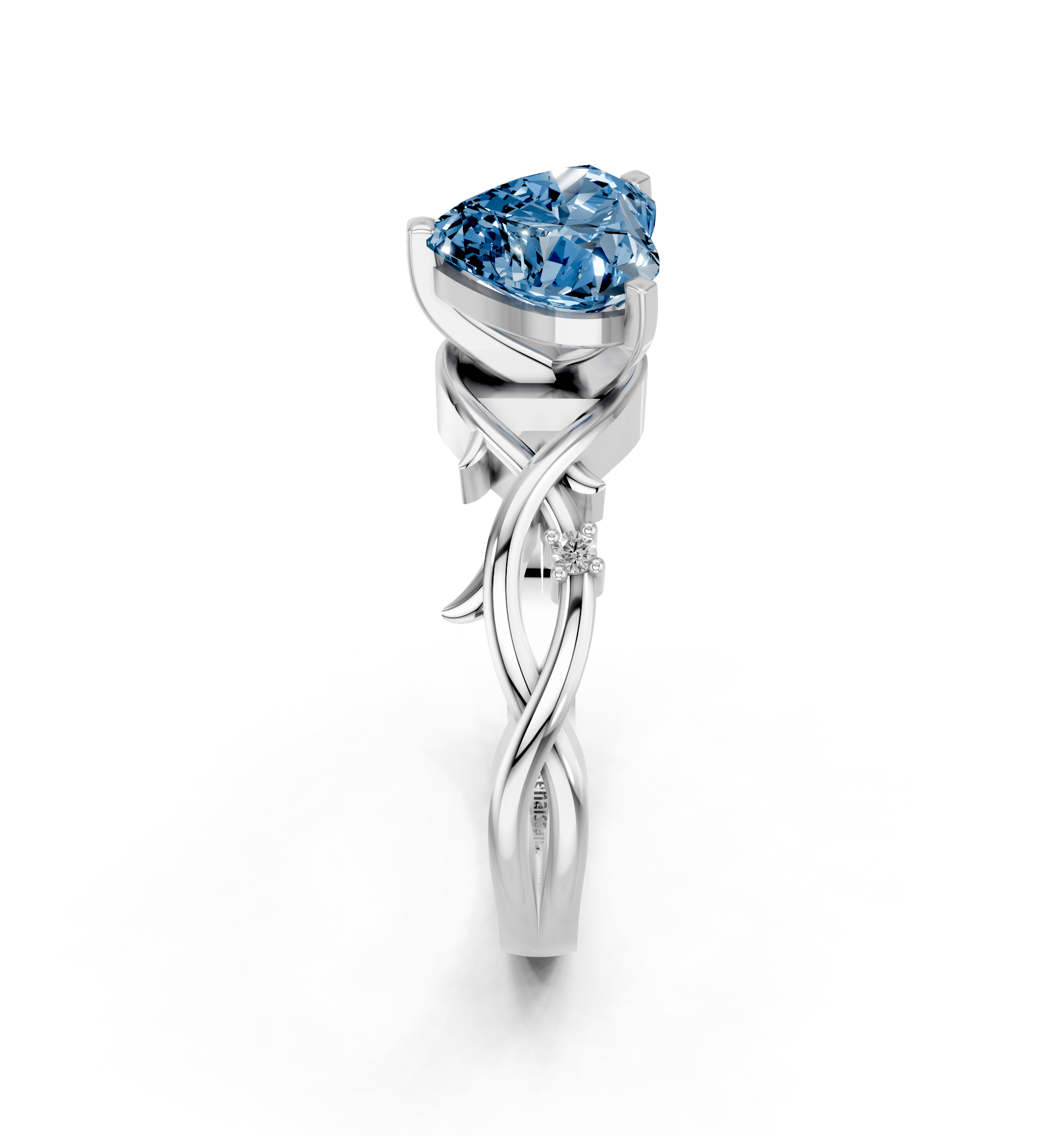 White gold Fancy Blue Heart cut Solitaire Twisted Band Prong Setting Ring_8