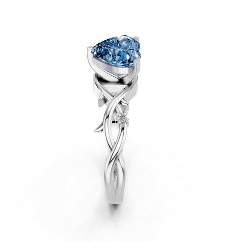 White gold Fancy Blue Heart cut Solitaire Twisted Band Prong Setting Ring_8