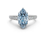 White gold Fancy Blue Marquise  Brilliant Cut Diamond Engagement Ring with Pavé Band and Four-Prong Setting_48