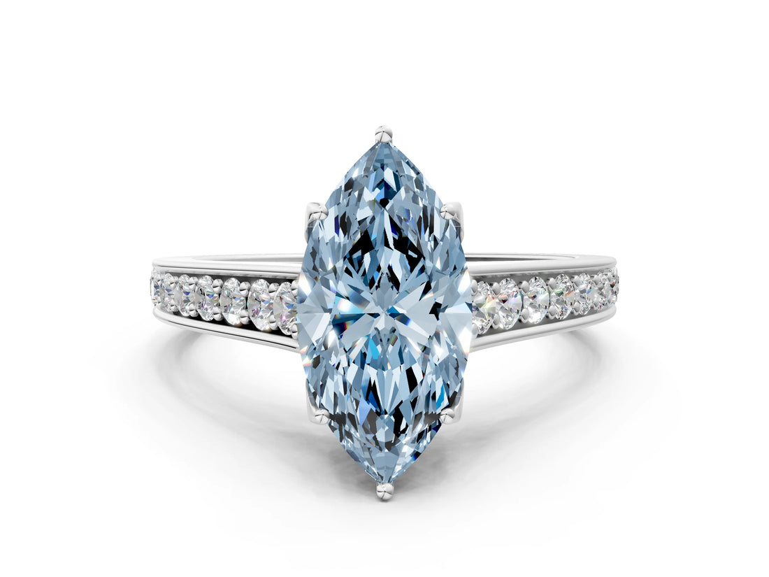 White gold Fancy Blue Marquise  Brilliant Cut Diamond Engagement Ring with Pavé Band and Four-Prong Setting_49
