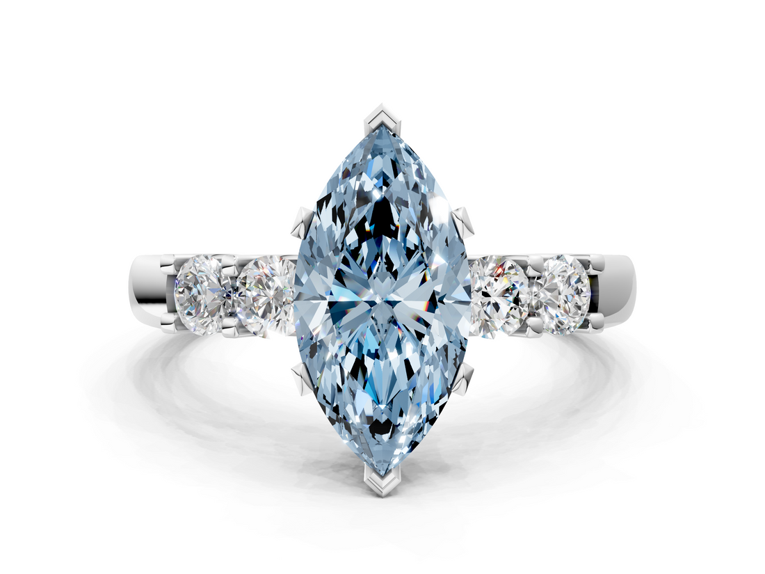 White gold Fancy Blue Marquise  Brilliant Cut Diamond Five-Stone Prong Set Engagement Ring with Channel Band_3