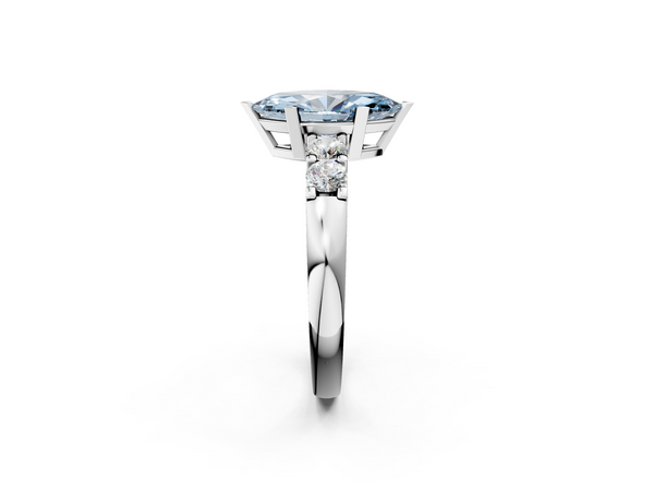 White gold Fancy Blue Marquise  Brilliant Cut Diamond Five-Stone Prong Set Engagement Ring with Channel Band