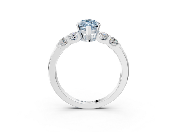 White gold Fancy Blue Marquise  Brilliant Cut Diamond Five-Stone Prong Set Engagement Ring with Channel Band