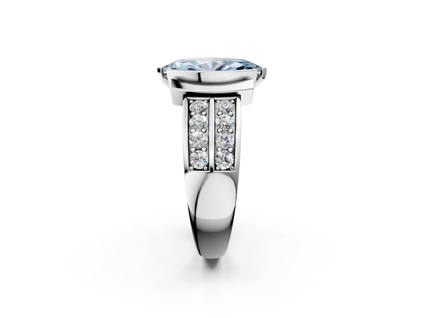 Platinum Fancy Blue Marquise  Brilliant Diamond Channel Set Wide Band Ring with Bezel Setting