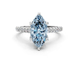White gold Fancy Blue Marquise  Brilliant Diamond Solitaire with Pavé Band and Four-Prong Setting 1
