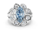 White gold Fancy Blue Marquise  Brilliant Flower Halo Diamond Split Shank Ring_129