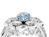 White gold Fancy Blue Marquise  Brilliant Flower Halo Diamond Split Shank Ring_133