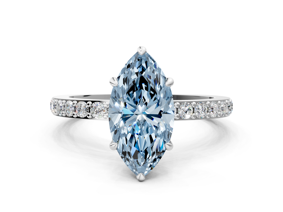 White gold Fancy Blue Marquise  Brilliant Pavé Band Solitaire with Four-Prong Setting_53