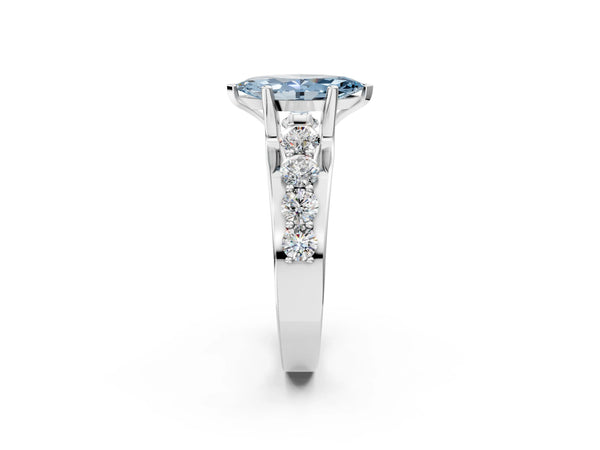 Platinum Fancy Blue Marquise  Brilliant Solitaire with Side Stones on a Pave Band and Four-Prong Setting