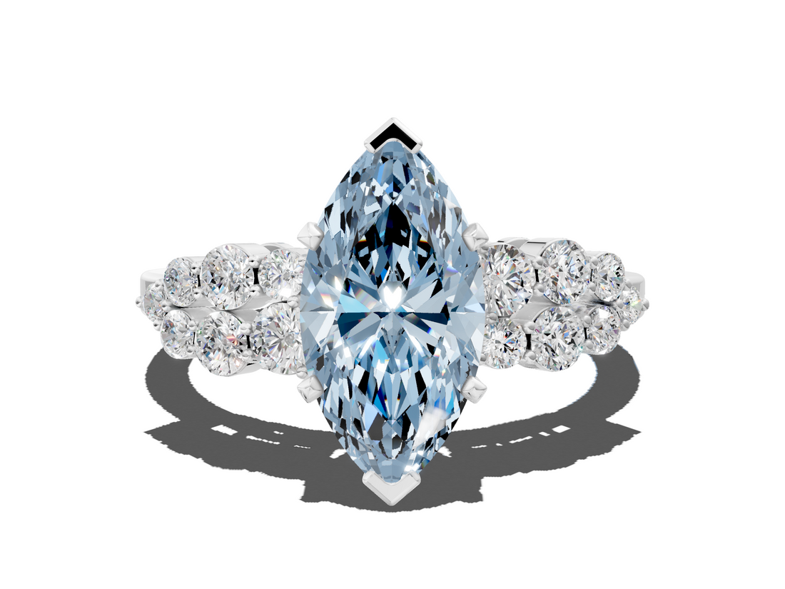 White gold Fancy Blue Marquise  Cluster Diamond Engagement Ring with Pavé Band and Four-Prong Setting_45