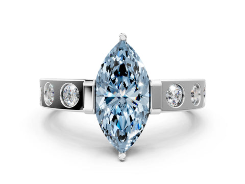White gold Fancy Blue Marquise Cut Brilliant Channel-Set Diamond Ring with Bezel Prong Setting_12