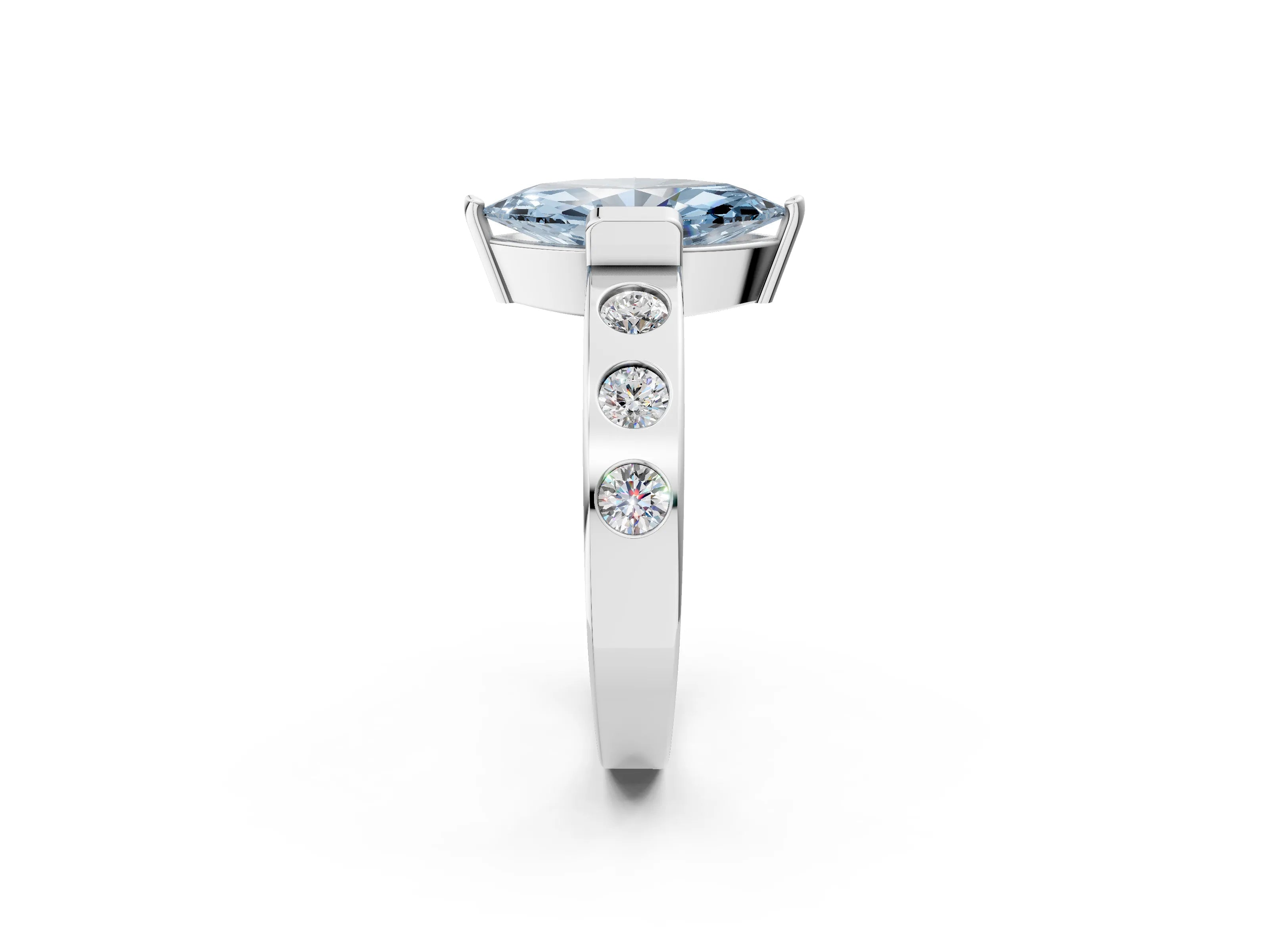 White gold Fancy Blue Marquise Cut Brilliant Channel-Set Diamond Ring with Bezel Prong Setting_14