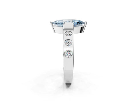 White gold Fancy Blue Marquise Cut Brilliant Channel-Set Diamond Ring with Bezel Prong Setting_2