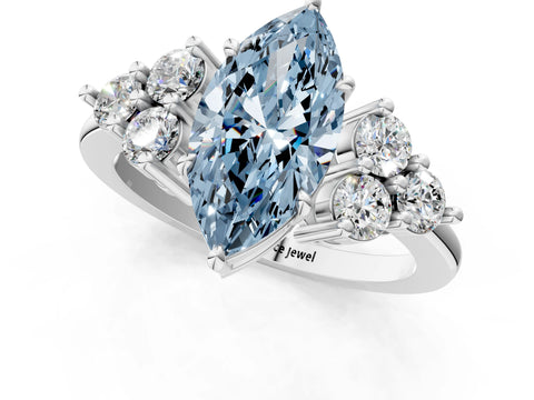 White gold Fancy Blue Marquise Cut Brilliant Diamond Cluster Accent Solitaire Ring with Prong Setting_1