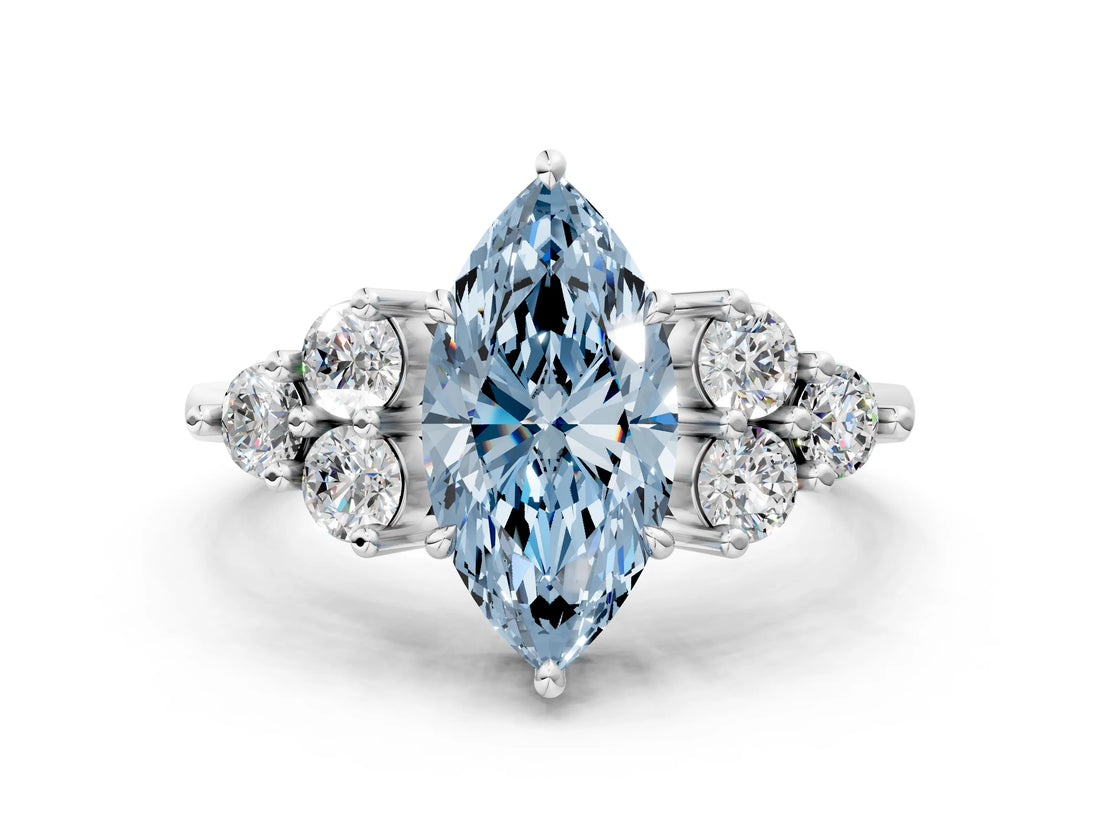 White gold Fancy Blue Marquise Cut Brilliant Diamond Cluster Accent Solitaire Ring with Prong Setting_24