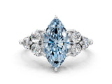 White gold Fancy Blue Marquise Cut Brilliant Diamond Cluster Accent Solitaire Ring with Prong Setting_24