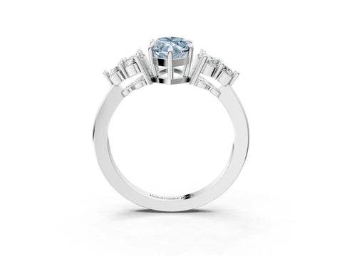 White gold Fancy Blue Marquise Cut Brilliant Diamond Cluster Accent Solitaire Ring with Prong Setting_27